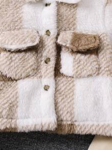 SHEIN Young Girl Buffalo Plaid Flap Pocket Teddy Jacket & Cami Jumpsuit