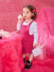 女嬰荷葉邊T恤&口袋貼布背帶洋裝＆ 頭巾 - 彩色 - 查看 5