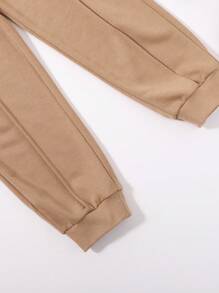 SHEIN Conjunto De Tres Piezas De Suéter, Pantalones Deportivos Y Sudadera De Punto Informal De Corte Holgado Para Niños Preadolescentes - Caqui - Ver 6