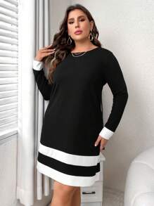SHEIN Clasi Plus Colorblock Tee Dress - Black and White - View 3