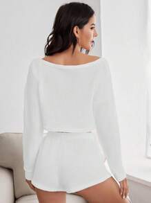 Miss Vinta Bộ trang phục thoải mái thường ngày trễ vai màu trơn màu trắng, quần áo mùa thu đông - trắng - Xem 2