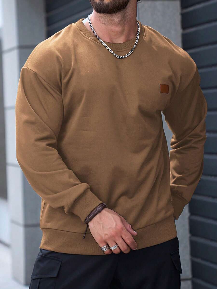 Manfinity Homme Men Patched Detail Drop Shoulder Sweatshirt - Coffee Brown - View 1