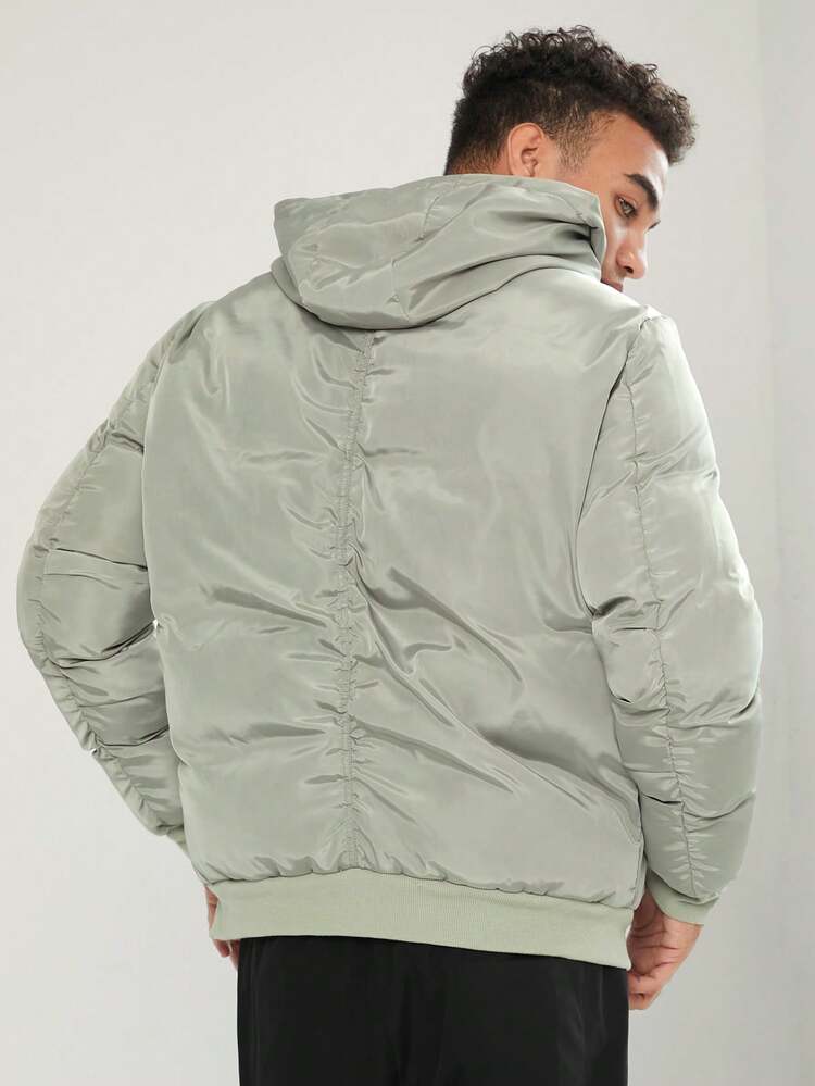 Men Zip Up Hooded Padded Coat, For Fall Winter