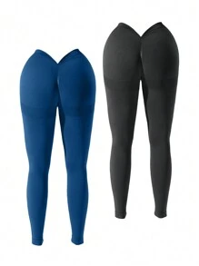 Easithlete Bộ 2 quần legging bó cạp cao liền mạch dành cho tập luyện dành cho nữ - Nhiều màu - Xem 1