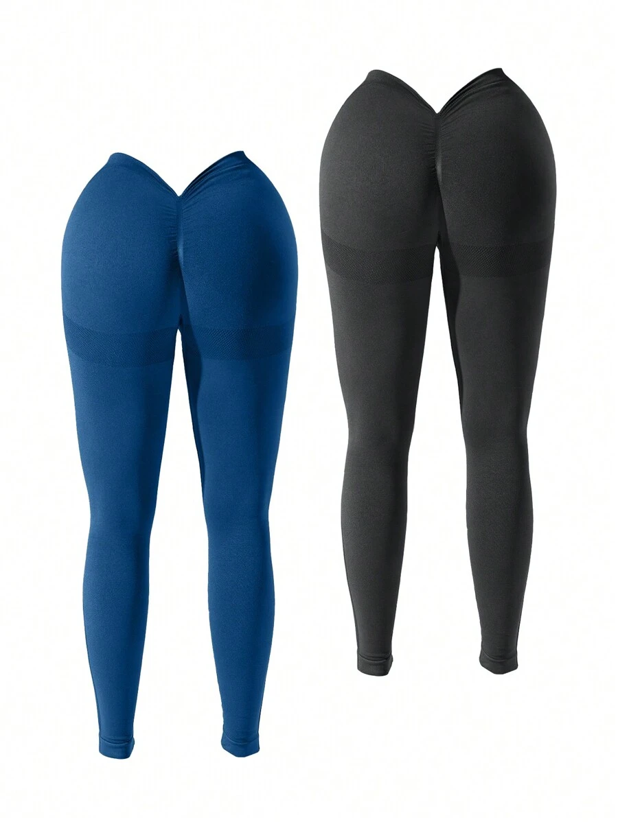 Easithlete Bộ 2 quần legging bó cạp cao liền mạch dành cho tập luyện dành cho nữ - Nhiều màu - Xem 1