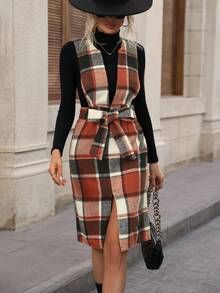 SHEIN Clasi 印花隨機裁剪連衣裙 - 橘色 - 查看 4