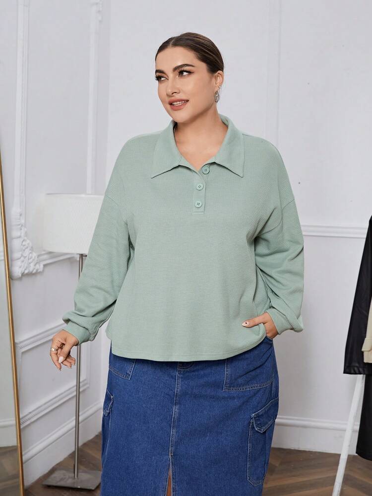Plus Polo Neck Drop Shoulder Tee