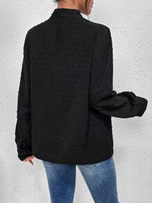 SHEIN Essnce 圓點燈籠袖襯衫 - 黑色 - 查看 2