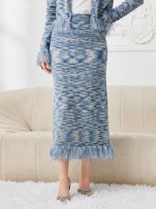 Modelyn Women's Space Dye Fringe Sweater Skirt - Blue - View 5