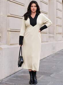SHEIN Essnce Vestido Largo De Talla Grande Para Mujer - Albaricoque - Ver 1