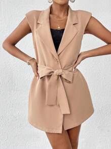 SHEIN Privé Ngực đơn Bộ đồ Áo khoác vest - Lạc đà - Xem 3