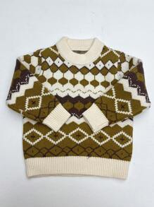 Áo len cổ tròn kẻ sọc cho bé trai - màu xanh lá - Xem 1