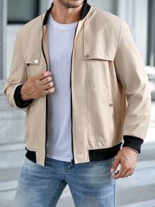 Manfinity VCAY 宽松版型男士加大码拉链长袖休闲飞行员夹克，适合秋冬 - 彩色 - 查看 1