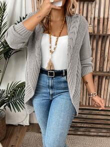 SHEIN LUNE Áo len cardigan dệt kim cỡ lớn thiết kế thường ngày - Xám - Xem 5