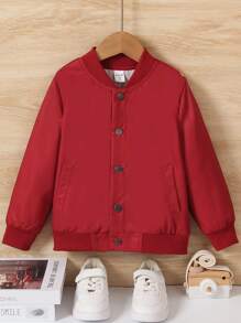 SHEIN Young Boy Spider Web Print Mock Neck Jacket - Red - View 2