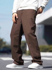 Manfinity Homme Men Slant Pocket Straight Leg Jeans - Coffee Brown - View 8