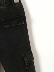 小女孩復古洗滌街頭風格多袋牛仔工裝褲,帶有彈性袖口 - 黑色 - 查看 6