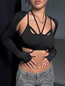 SHEIN Unity Top Corto Liso Y Bolero - Negro - Ver 7