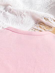 SHEIN 2 件套女婴休闲盖袖 T 恤和花卉喇叭裤 - 粉色 - 查看 7