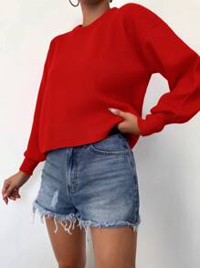 RueChic Women's Drop Shoulder Round Neck Sweater - Red - View 5