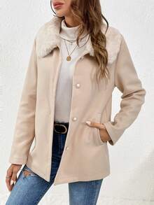 SHEIN Frenchy Abrigo De Lana Para Mujer Con Cuello De Piel - Albaricoque - Ver 5