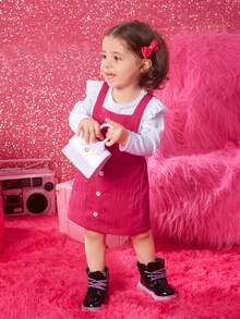 女嬰荷葉邊T恤&口袋貼布背帶洋裝＆ 頭巾 - 彩色 - 查看 6