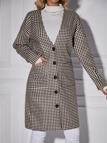 SHEIN Clasi Plaid Print Dual Pocket Drop Shoulder Coat Fall Cloth For Women - Multicolor - View 5