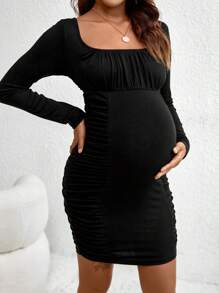 SHEIN Maternity Ruched Bust Bodycon Dress - Black - View 6