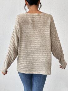 SHEIN LUNE Cổ thuyền tay cánh Áo len - Màu Khaki - Xem 2