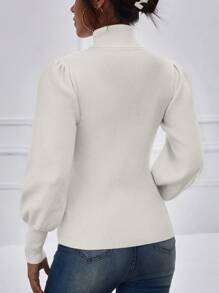 EURMUSE Màu thuần Áo cao cổ Tay áo lồng đèn Áo len - Màu Xám nhạt - Xem 2