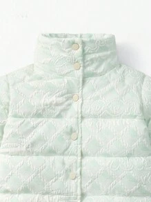 Young Boy 1pc Snap Button Up Jacquard Padded Coat - Green - View 3