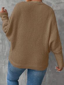 Celure 大尺寸純色v領蝙蝠袖毛衣,不帶cami上衣 - 卡其色 - 查看 2