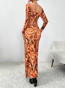 SHEIN Essnce In Đá cẩm thạch Cổ vuông Đầm - Nhiều màu - Xem 2