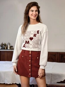 SHEIN Frenchy 女字母和心形印花運動衫和裙子兩件套 - 彩色 - 查看 3