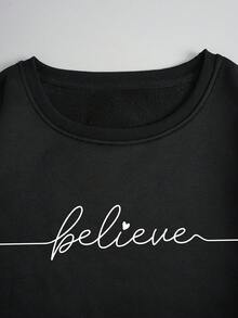 SHEIN EZwear Plus Letter Graphic Thermal Lined Sweatshirt - Black - View 7