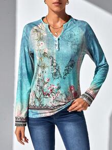 SHEIN LUNE In hoa Tay Raglan Áo thun - Nhiều màu - Xem 3