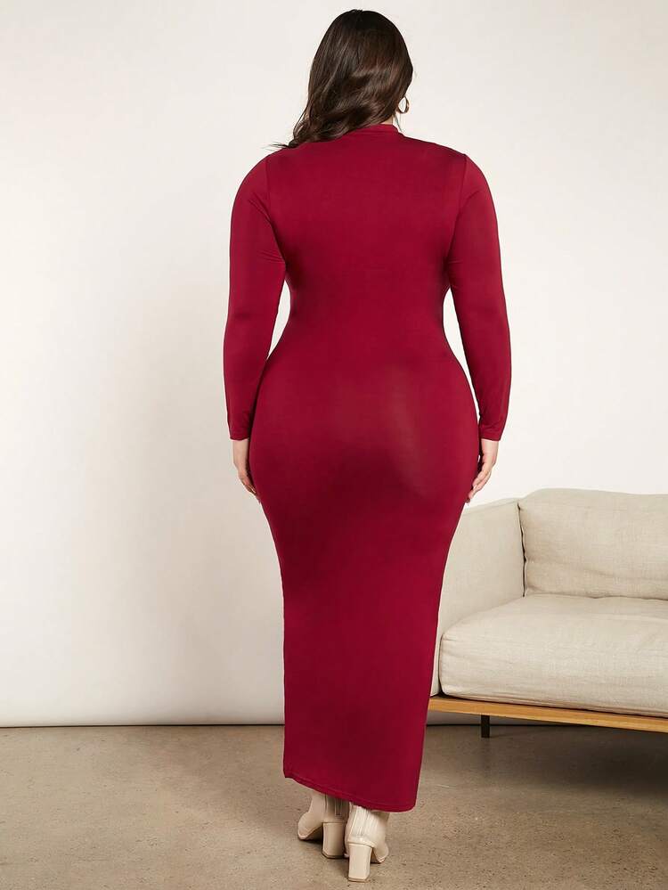 Plus Zip Up Bodycon Dress Without Belt