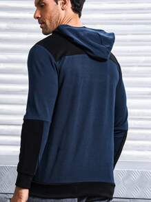 Gym Rark Men Letter Graphic Zip Up Drawstring Hooded Sports Jacket Workout Tops - Dusty Blue - View 2