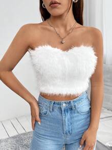 SHEIN PETITE Chất rắn 	
Fuzzy Ống ngọn - trắng - Xem 3