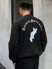 DAZY Men's Cartoon Letter Printed Drop-shoulder Sweatshirt - Dark Grey - View 5