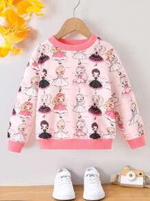 SHEIN Cô Gái Trẻ Đồ họa Hình Thả vai Áo nỉ - Hồng - Xem 1