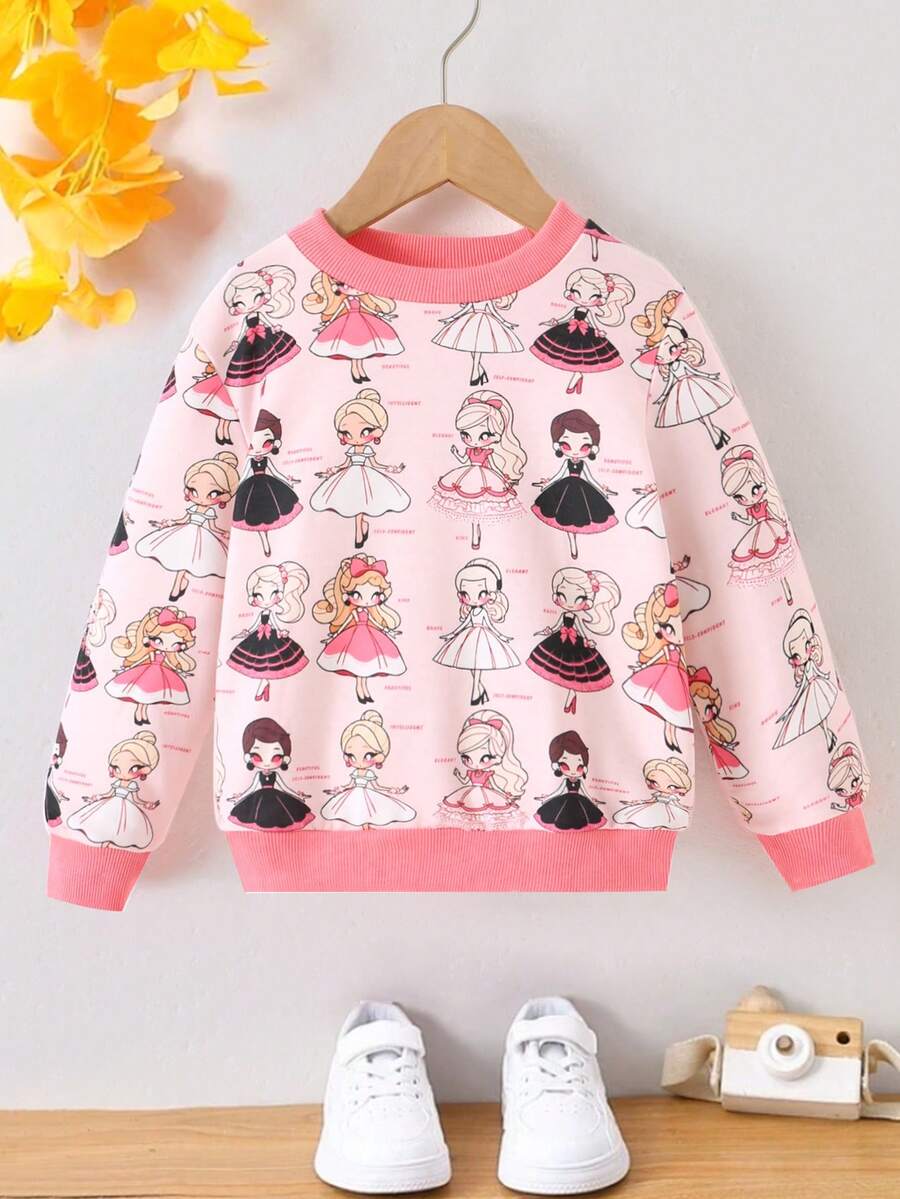 SHEIN Cô Gái Trẻ Đồ họa Hình Thả vai Áo nỉ - Hồng - Xem 1