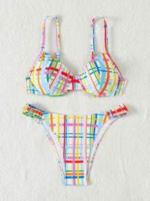 SHEIN Swim Checked Bikini Set - Multicolor - View 8