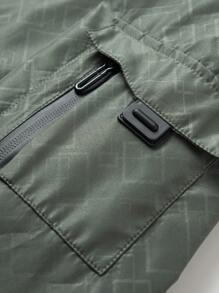 Manfinity Homme Nam Lá thư In Dây kéo mặt trước áo có mũ Áo khoác - xanh quân đội - Xem 4