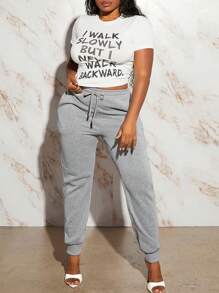 SHEIN Slayr 標語圖案短款T恤&腰部抽繩衛褲 - 彩色 - 查看 4