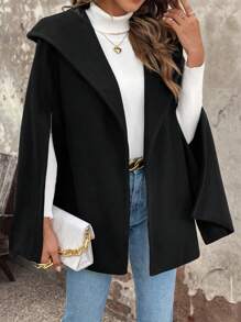 SHEIN ChicEase 優雅純色女士呢子 - 黑色 - 查看 4