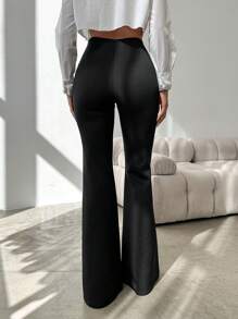 EURMUSE High Waist Flare Leg Pants - Black - View 2