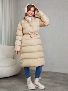 RueChic Teenager Mädchen Puffer Mantel mit Schalkragen, Gürtel,