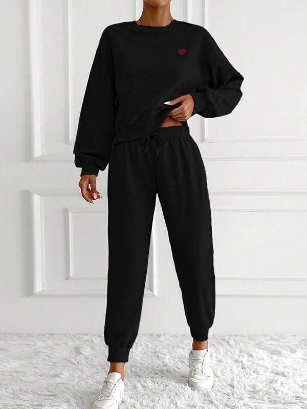 EURMUSE Vrouwen Hartprint Oversized Sweatshirts En Joggingbroek Sets