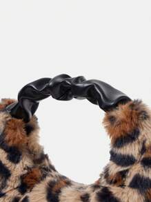 SHEIN VCAY Lông mịn Túi đeo vai Với dây kéo , Đúng mốt Và Đơn giản - Cà phê nâu - Xem 4